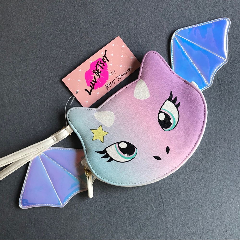 NWT Betsey Johnson Holographic Bat Wristlet